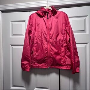 LL Bean Jacket Womens L Fucia Pink Hooded Windbreaker Rain Coat Packable 0 BUX3